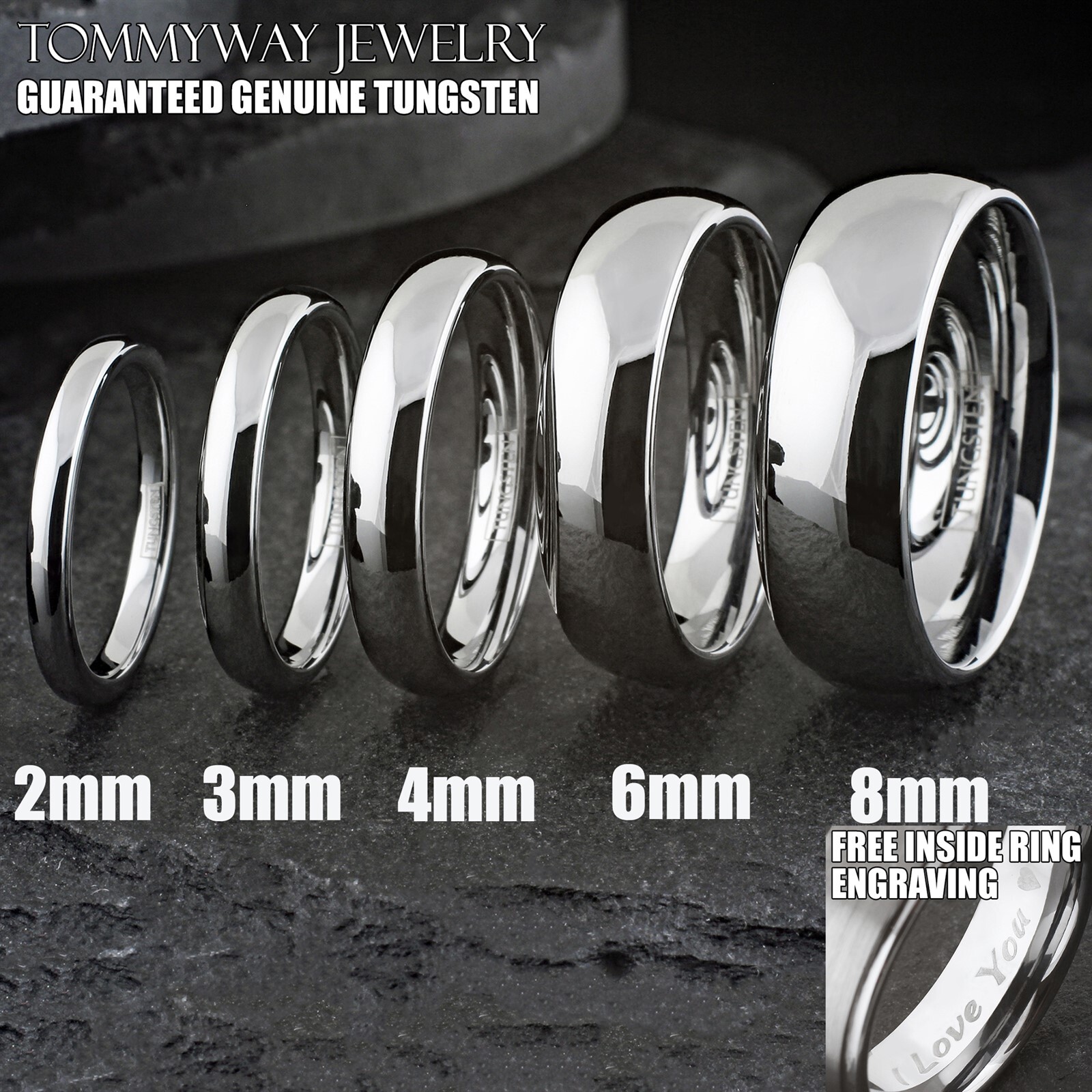 Free Engraving-Tungsten Carbide Polished Plain Wedding Band Ring All Sizes