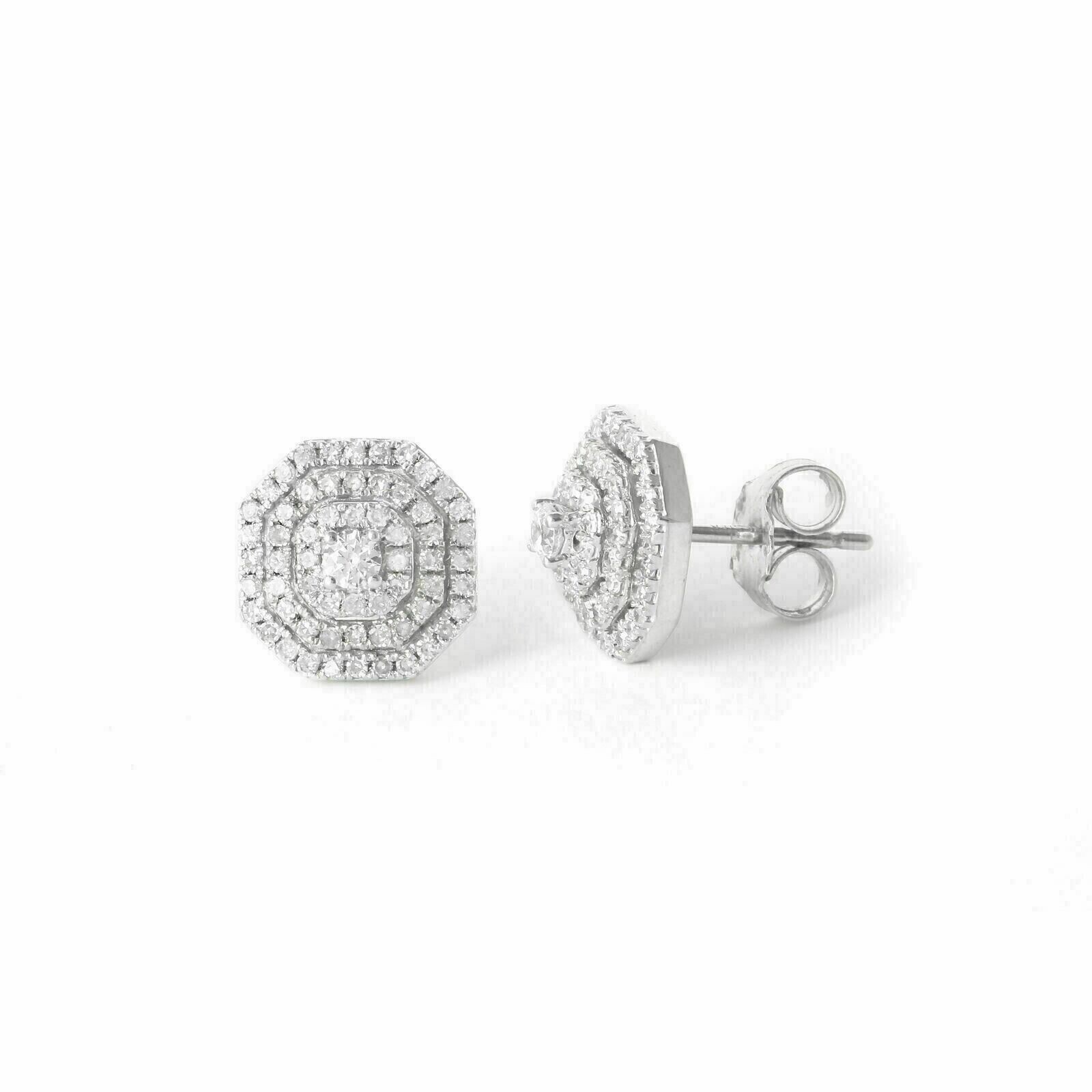 2Ct Round Cut Simulated Diamond Halo Pretty Stud Earrings 14K White Gold Plated