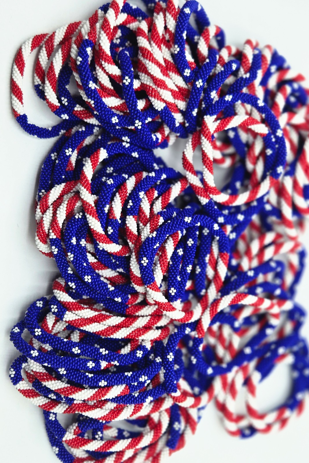 24 PCS WHOLESALE NEPAL Glass Seed Bead American Flag Beaded Crochet Bracelets