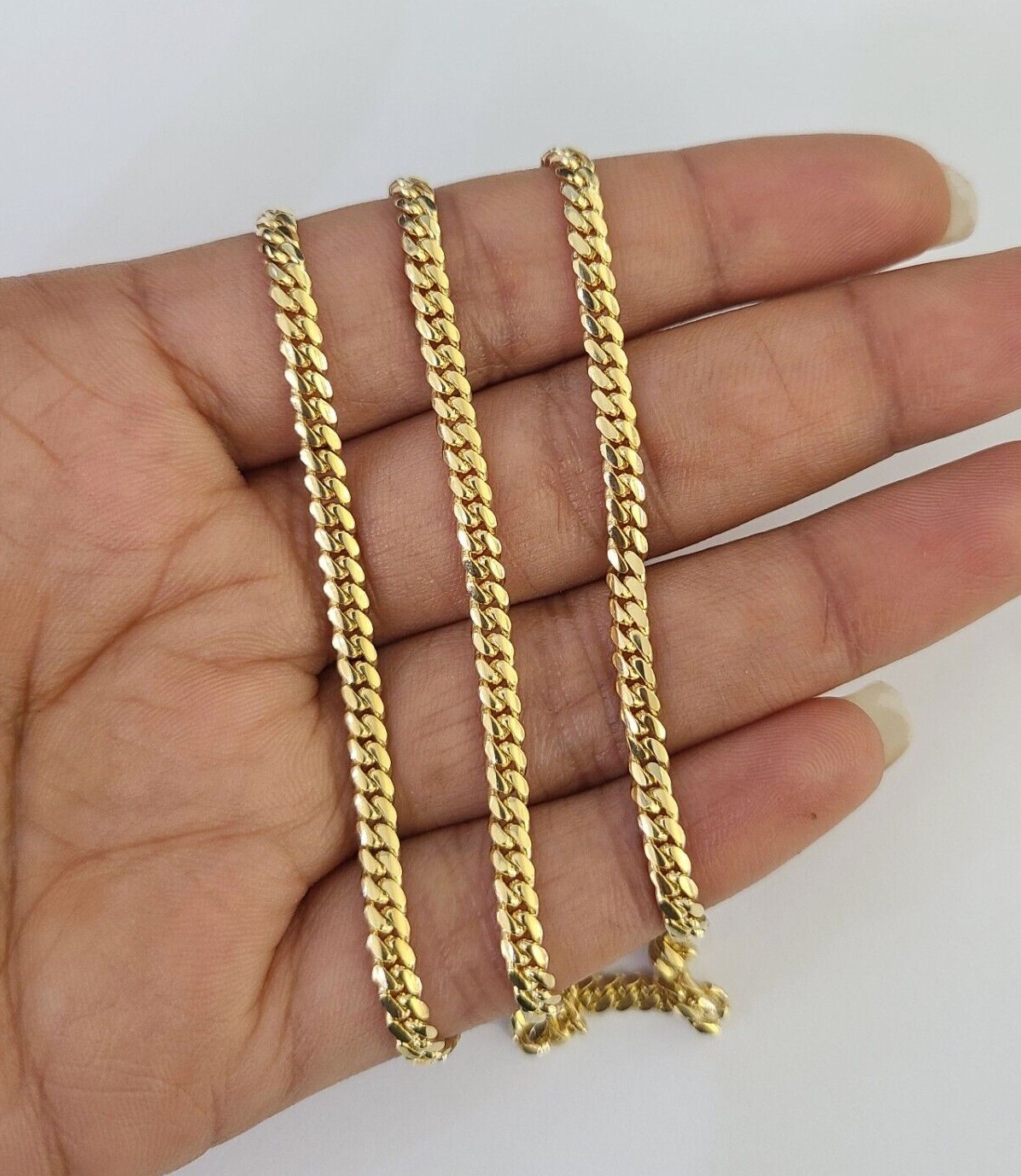 18k Solid Miami Cuban Chain Yellow Gold 3mm 18″ 20″ 22″ 24″ Inches Necklace Real