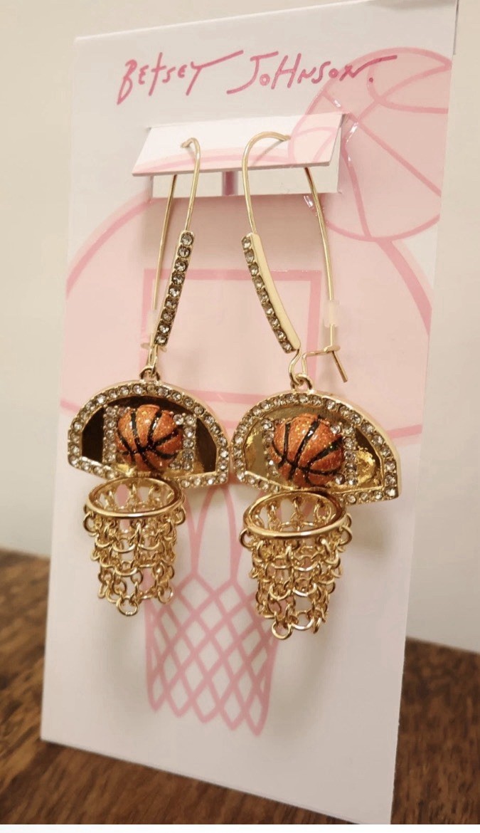 Betsey Johnson Earrings Nothing But Net Basketballs Gold Tone Chains Hooks NWT