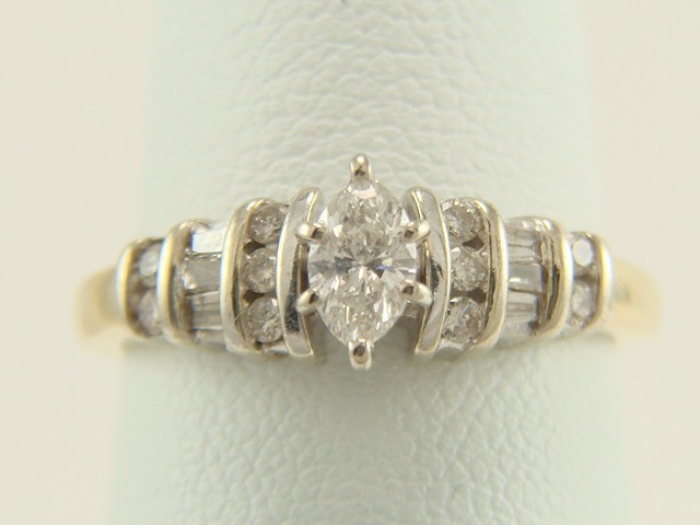 14K Yellow & White Gold Marquise .50ctw Natural Diamond Engagement Ring Size 5.5