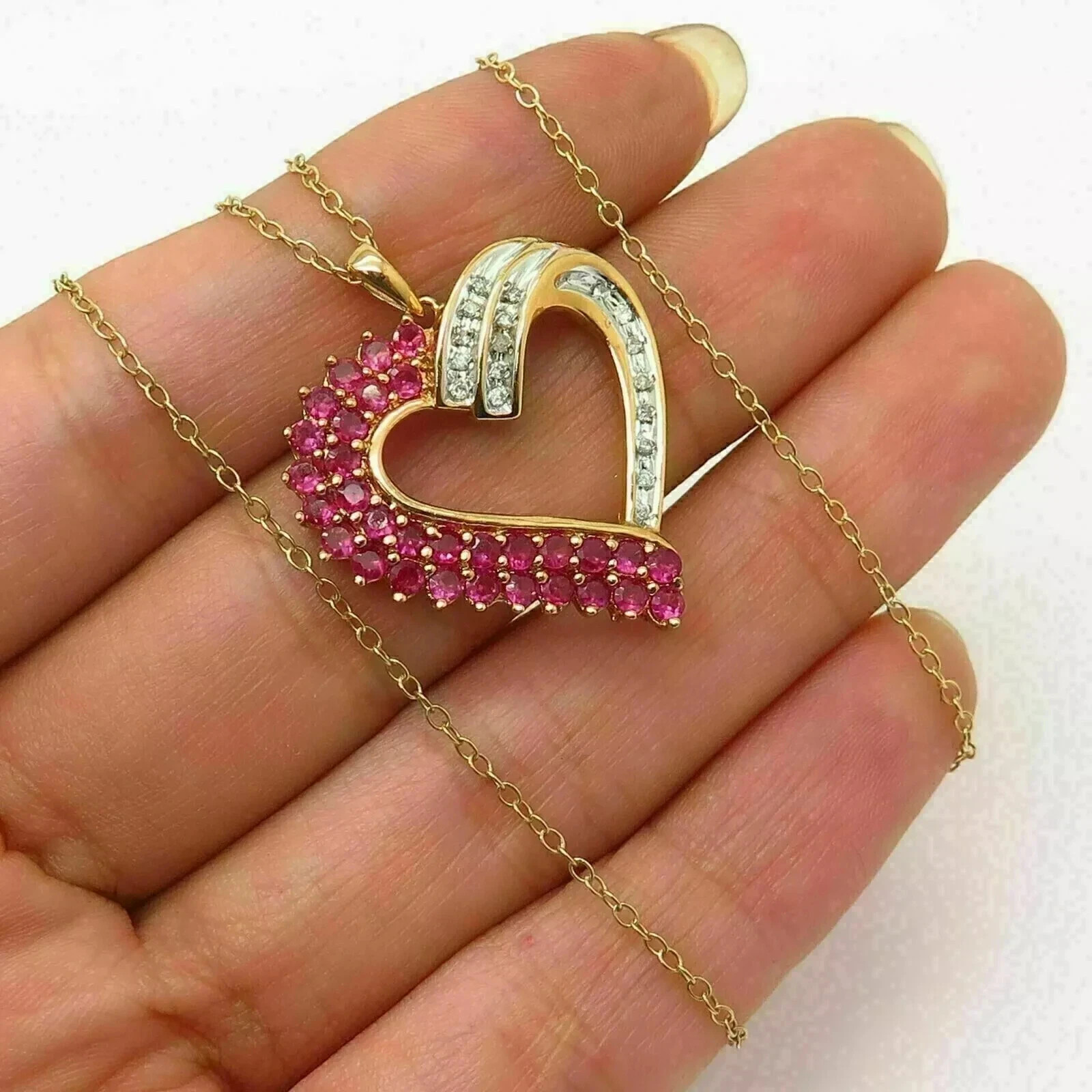 Ruby 1.50Ct Round Cut Heart Pendant 14K Yellow Gold Finish 16” Free Chain