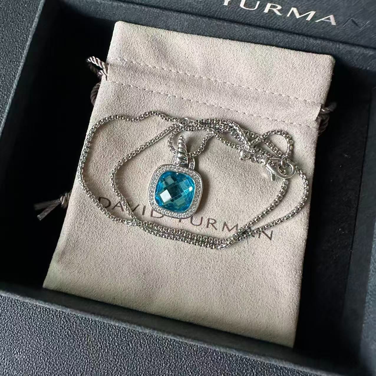 David Yurman Petite Albion Pendant Necklace 925 Silver W Blue Topaz Length 22″