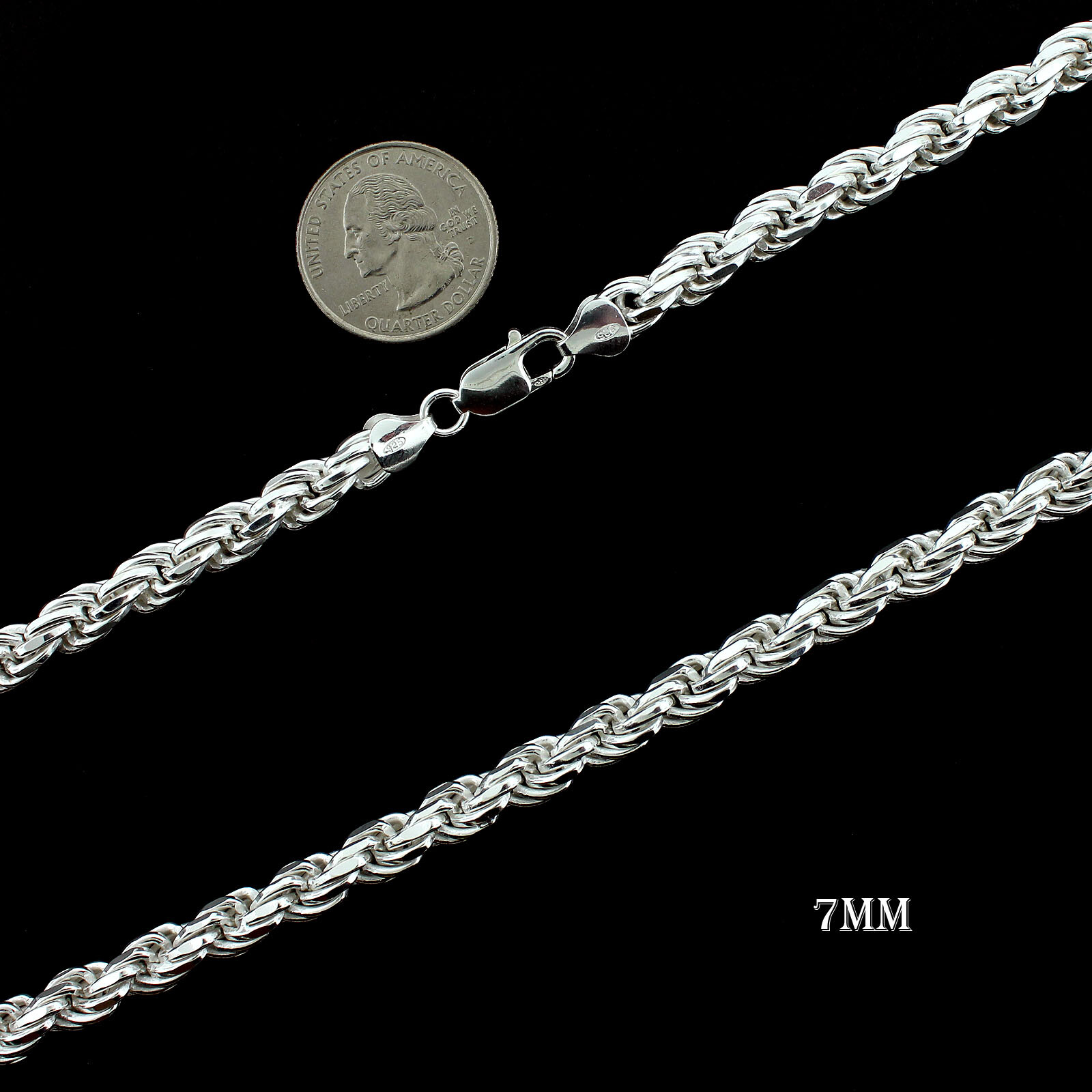 Real 925 SOLID Sterling Silver ROPE CHAIN Bracelet, Diamond Cut, ITALY 2MM-7MM