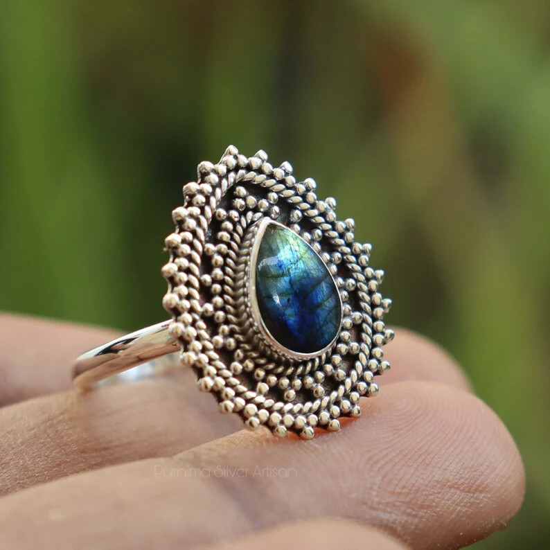 Labradorite925 Sterling Silver Band& Statement Ring Handmade Ring All Size-U-135