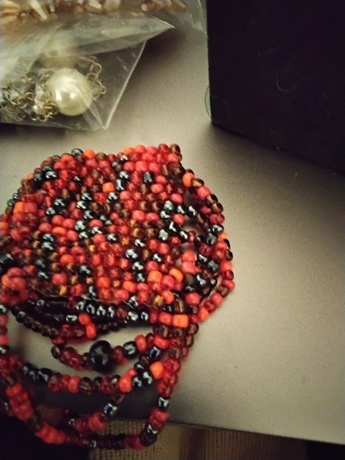 Red & Black Glass Beaded Necklace Ball/Bead Chain Unisex Adults