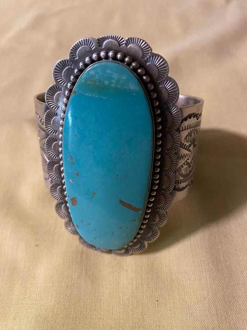 Large Boyd Ashley Turquoise Stone in a Sterling silver cuff, See description