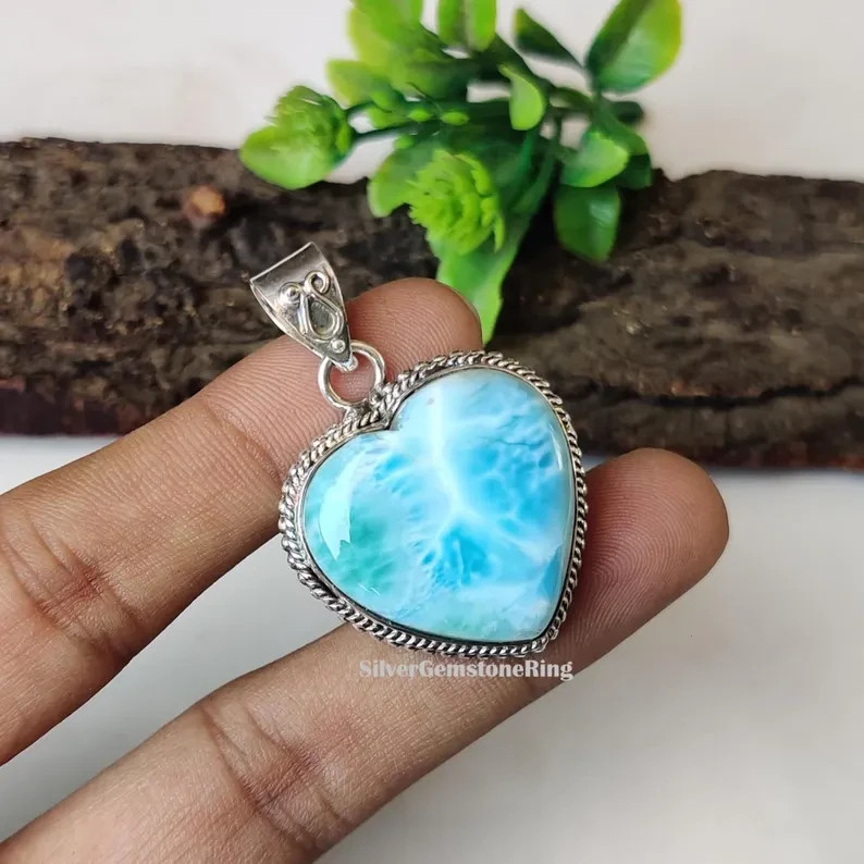 Larimar Heart Pendant 925 Sterling Silver Gemstone Designer Lovely Pendant RK*