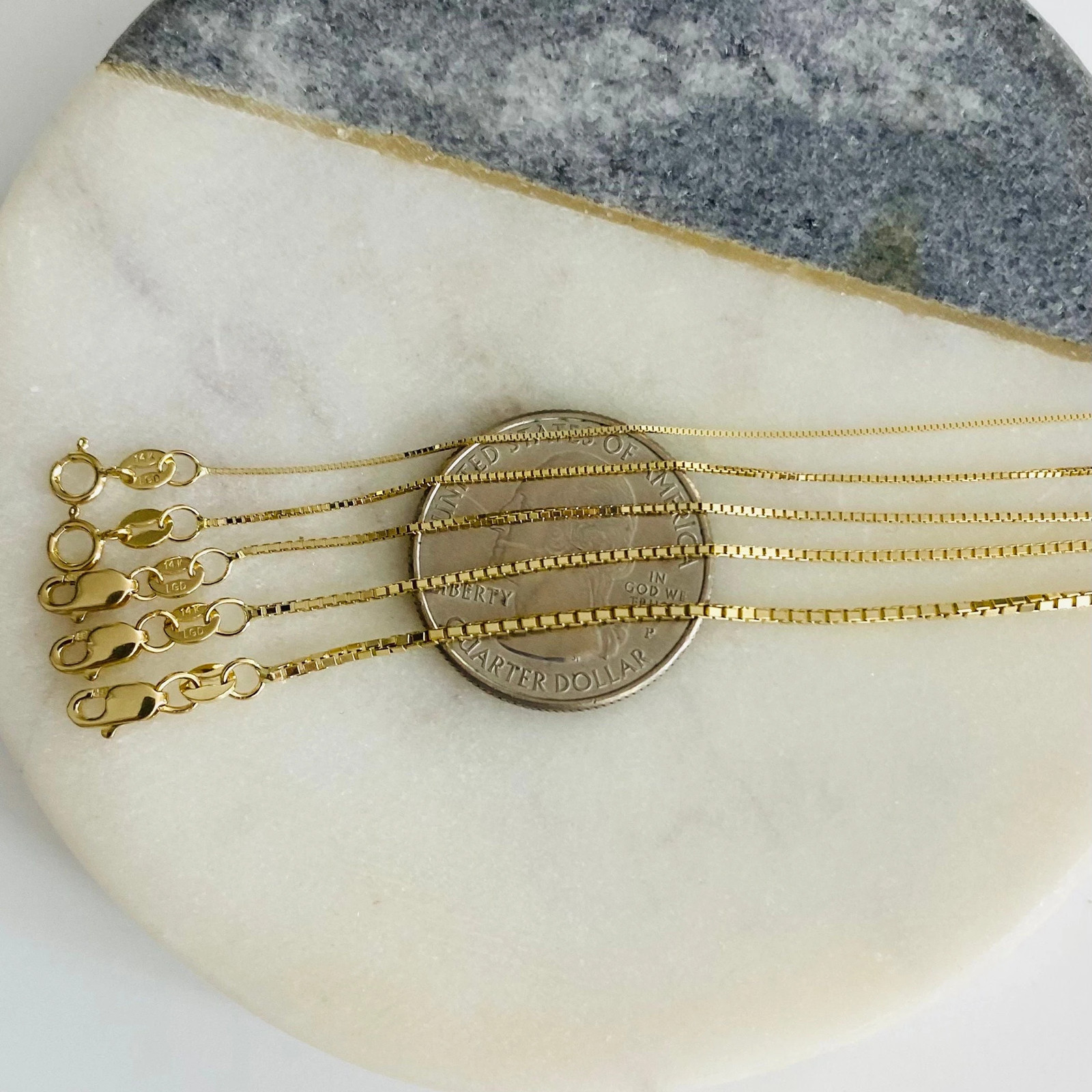 14K Solid Gold Box Chain Necklace – 14k Solid Gold Box Gold Chain – CH473