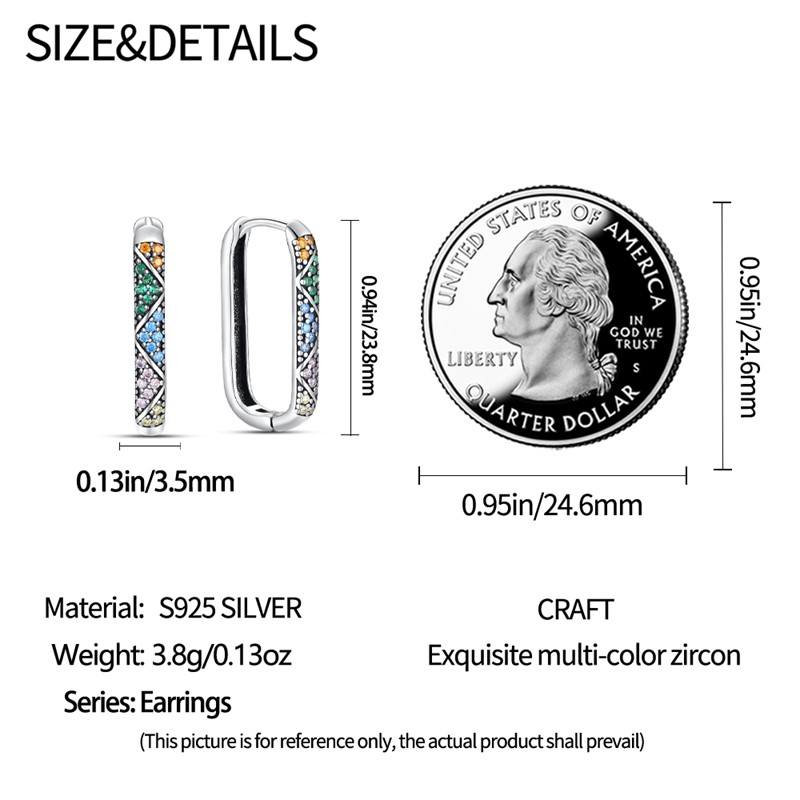 PANDACH 925 Sterling Silver Colorful CZ Geometric U-Shaped Hoop Earrings Womens