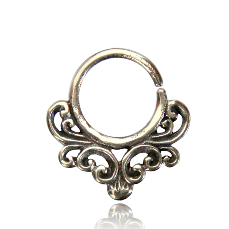 TRIBAL AFGHAN STYLE 16G 1.2mm SILVER BRASS HANGING SEPTUM 9MM RING DIAMETER NOSE