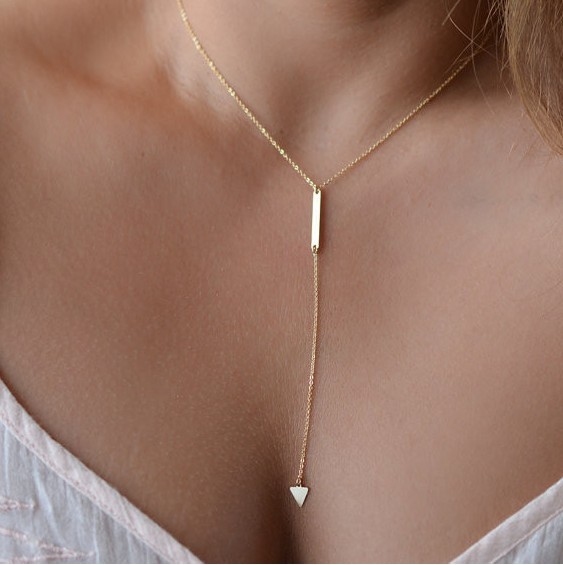 Gold Y lariat Necklace Simple Y Drop Triangle Dainty Womens Chain Necklace