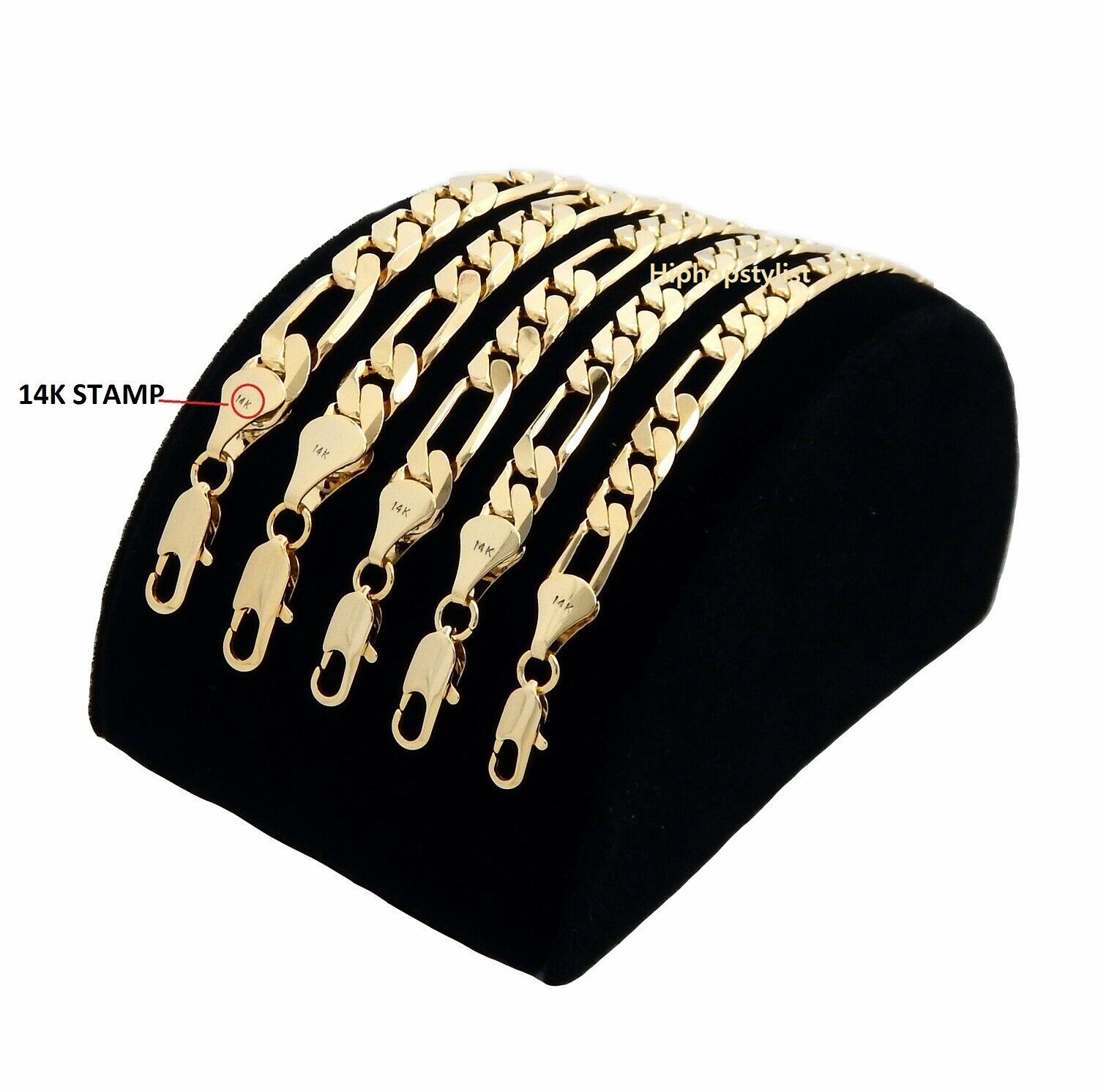 Italian Figaro Link Chain Necklace Bracelet 5mm to 10mm 14K Stamp Gold Plated