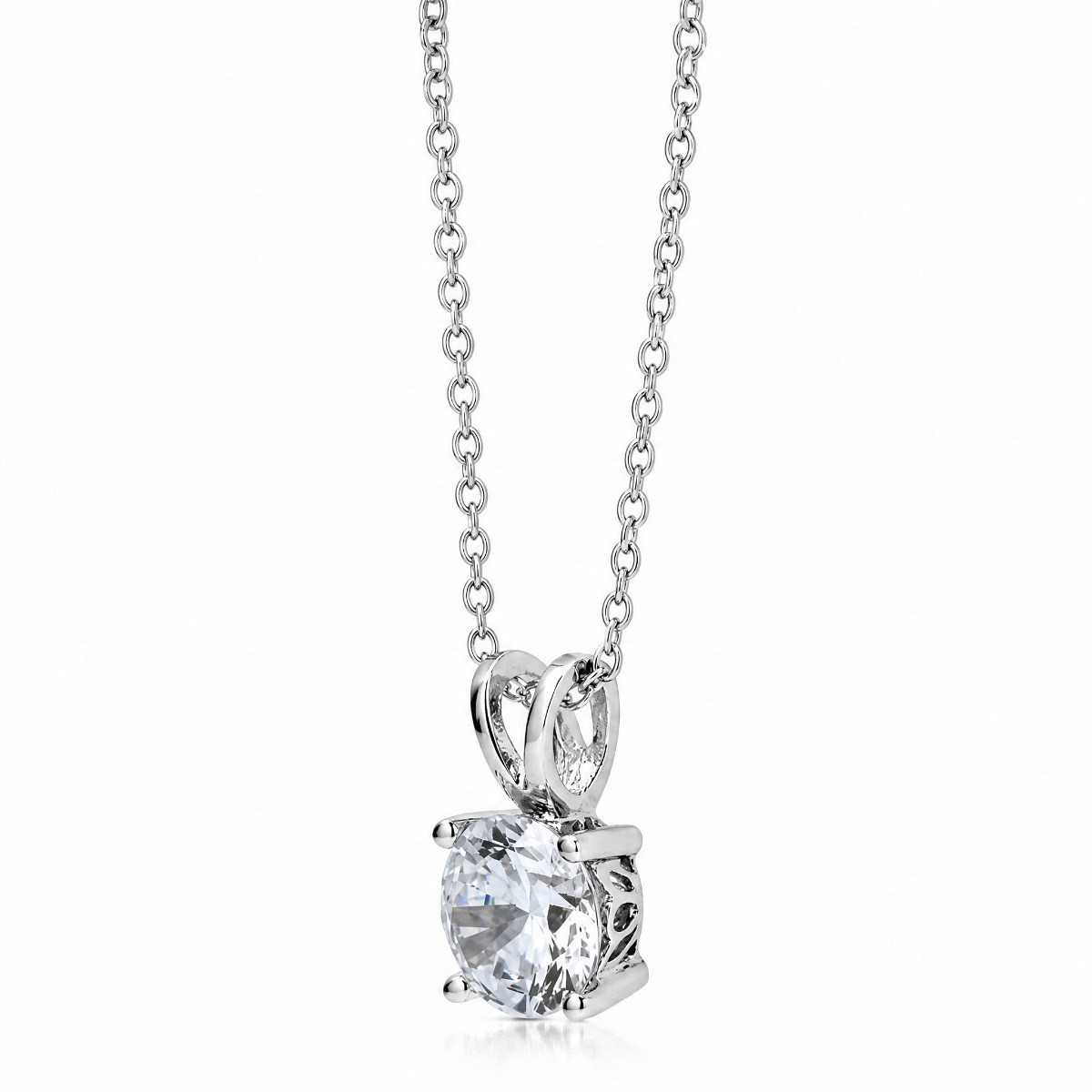 Sterling Silver 925 Round Cut 2Ct Cubic Zirconia Solitaire Pendant Necklance 18″