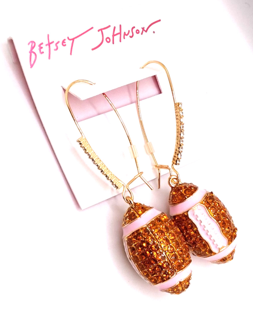 Betsey Johnson Playful Pink Multi Crystal Football Shepherd Hook Earrings