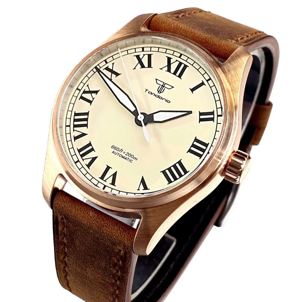 Tandorio 39mm Cusn8 Bronze Mechanical Automatic Vintage Men Watch For Japan NH35