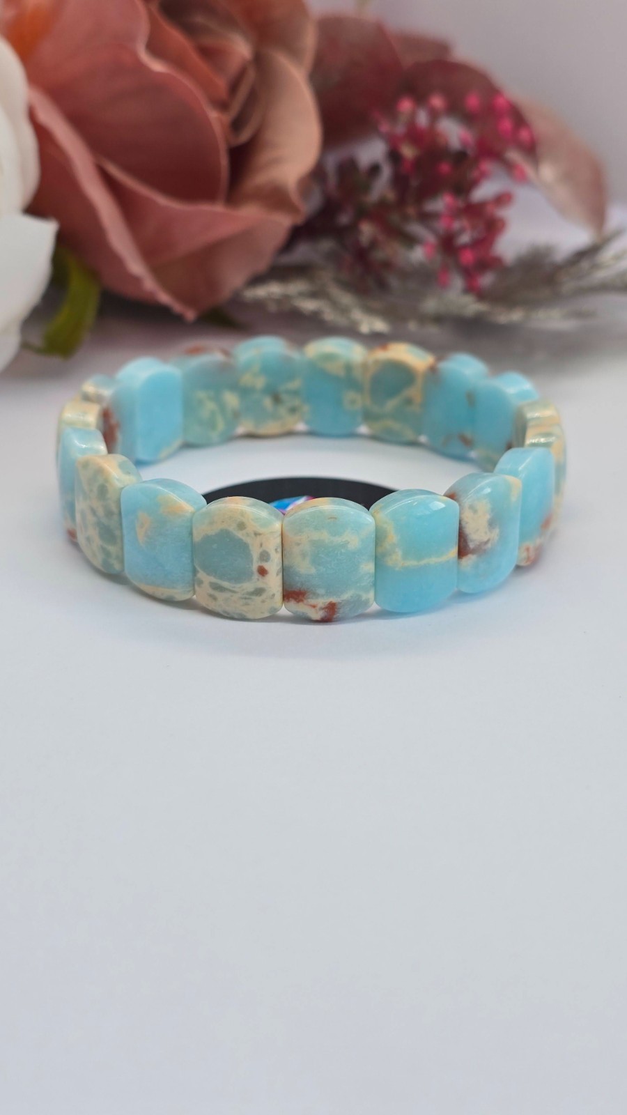 Natural Shoushan stone beaded bracelet 18cm. (UK SELLER)