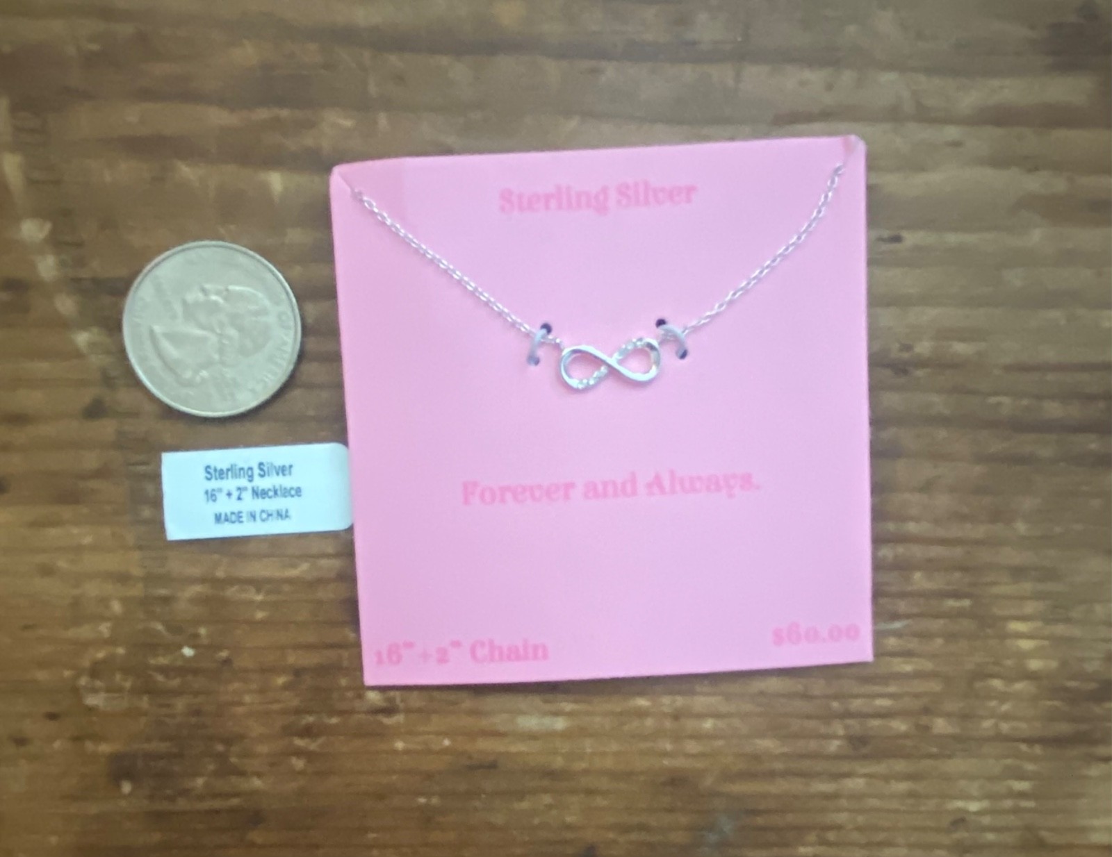 new old stock 18″ forever and always sterling silver necklace