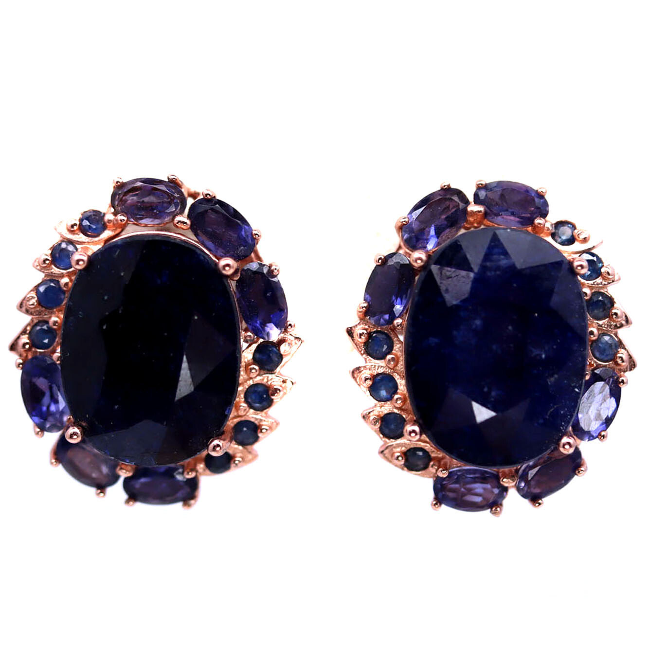 925 Sterling Silver 12 x 15 MM Blue Sapphire & Purple Iolite Earrings