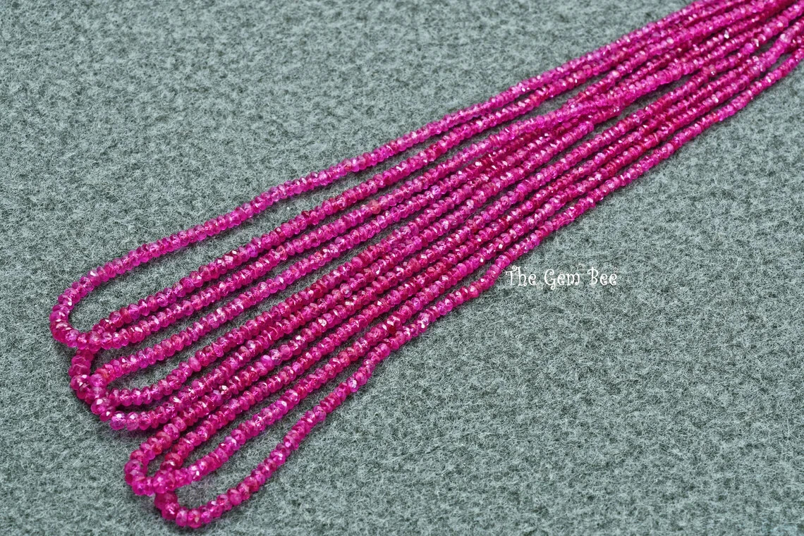 2.2-4.2mm Gem Grade No Heat Fine Burmese Ruby Faceted Rondelle Bead 16.5 inch st