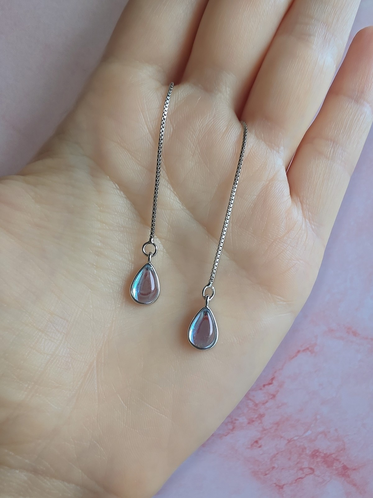 925 Silver Moonstone Threader Earrings June Birthstone Gift for Her Birthday