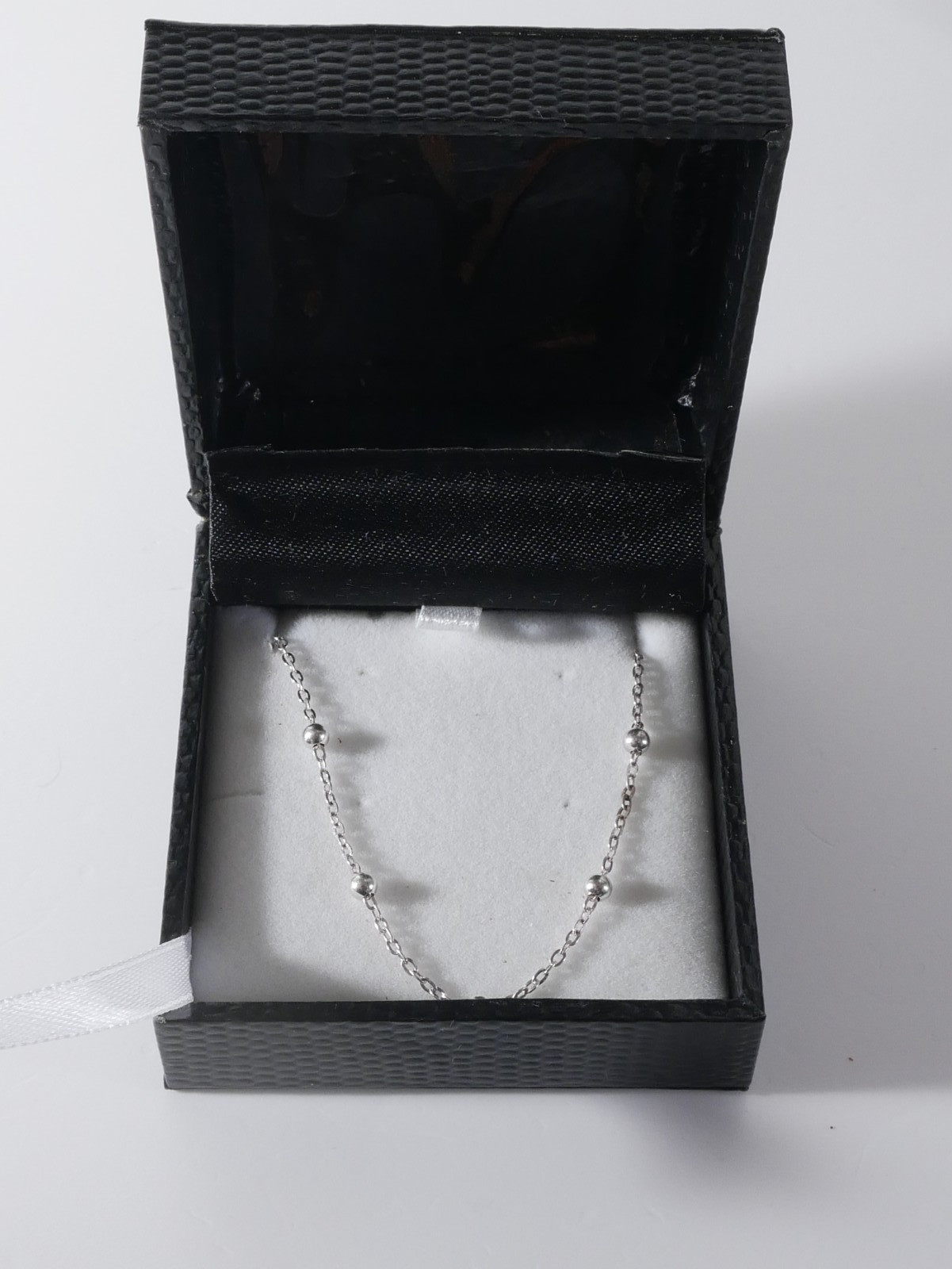 925 Sterling Silver Station Bead Bracelet 18cm Fine Chain Bracelet