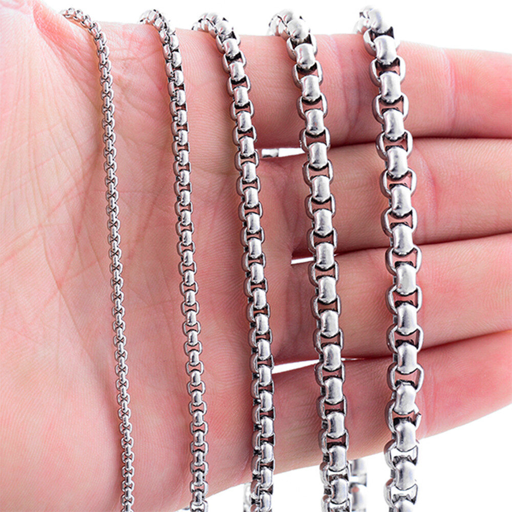 2-5mm Silver Tone Stainless Steel Round Box Link Necklace Choker Men Women Chain