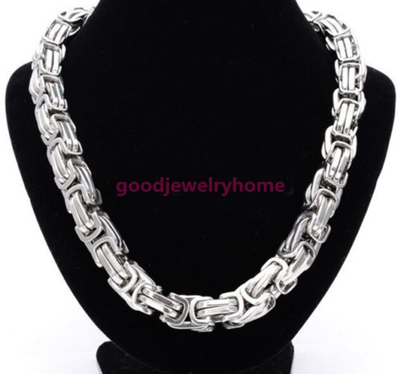 6/8/10/12/15mm 7-40″ Heavy Silver Byzantine Chain Stainless Steel Men Necklace