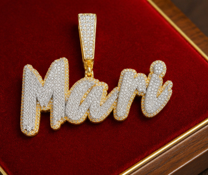 3.00Ct Moissanite Mari Name Pendant–14K Yellow Gold Plated Iced Out For Unisex