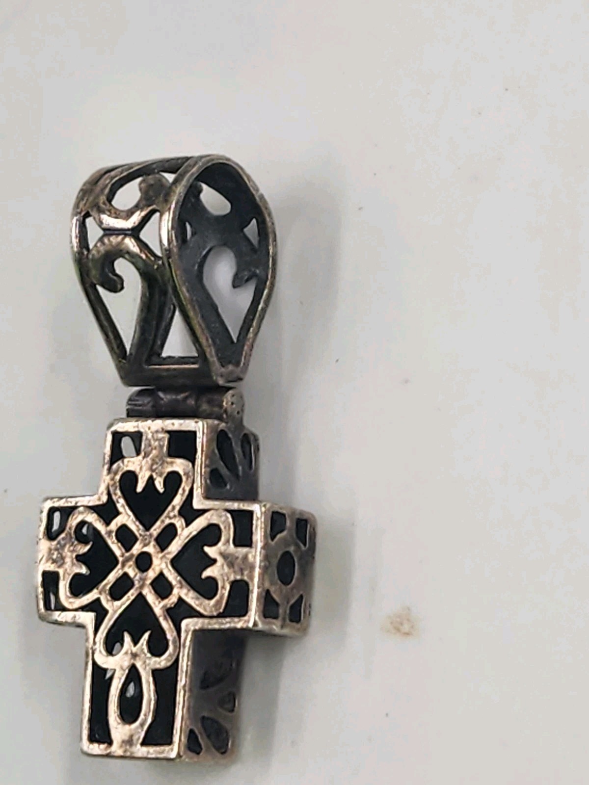 Vintage 3D Hinged Cross Pendant with Heart Pattern