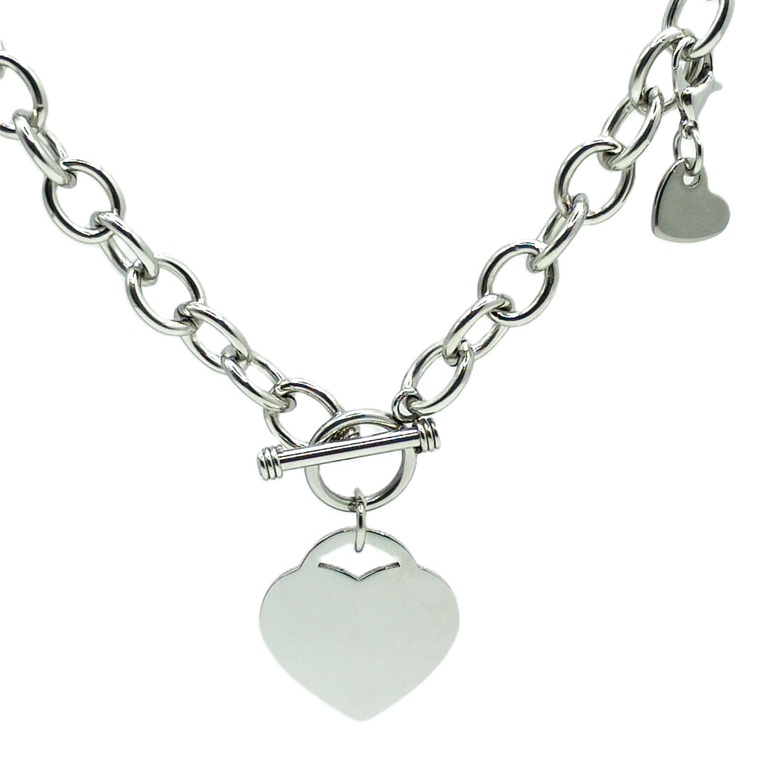 Heart Charm Toggle Necklace | Removable Heart Tag | 316L Premium Grade
