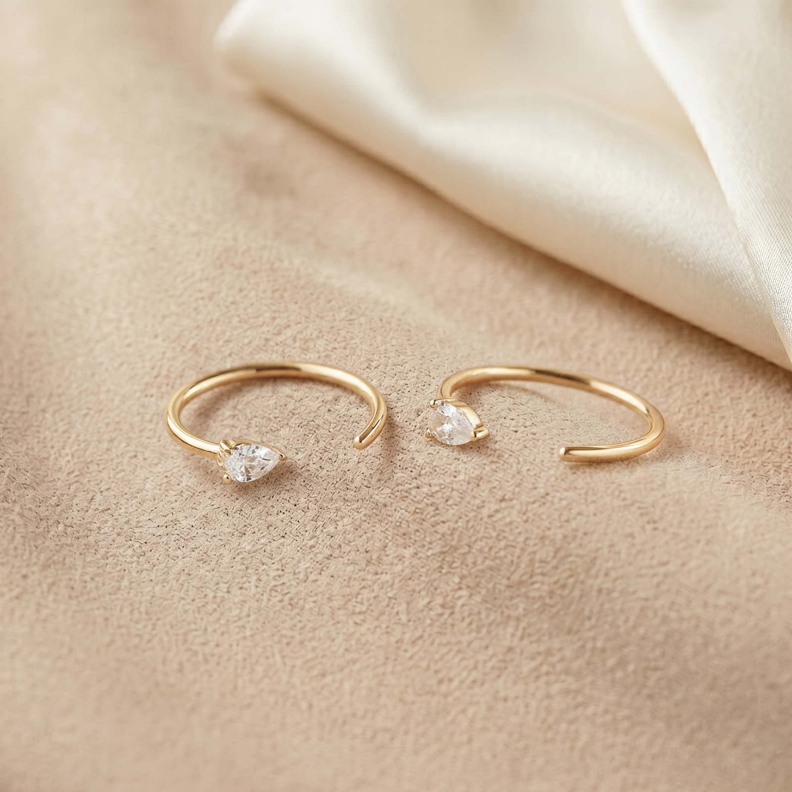 10K Solid Gold Tiny Pear Open Hoop Earrings Moissanite Diamond Dewdrop For Women