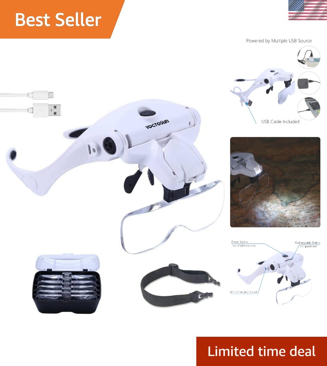 Versatile LED Head Magnifier with 2 Adjustable Leds & Ergonomic Headband Design