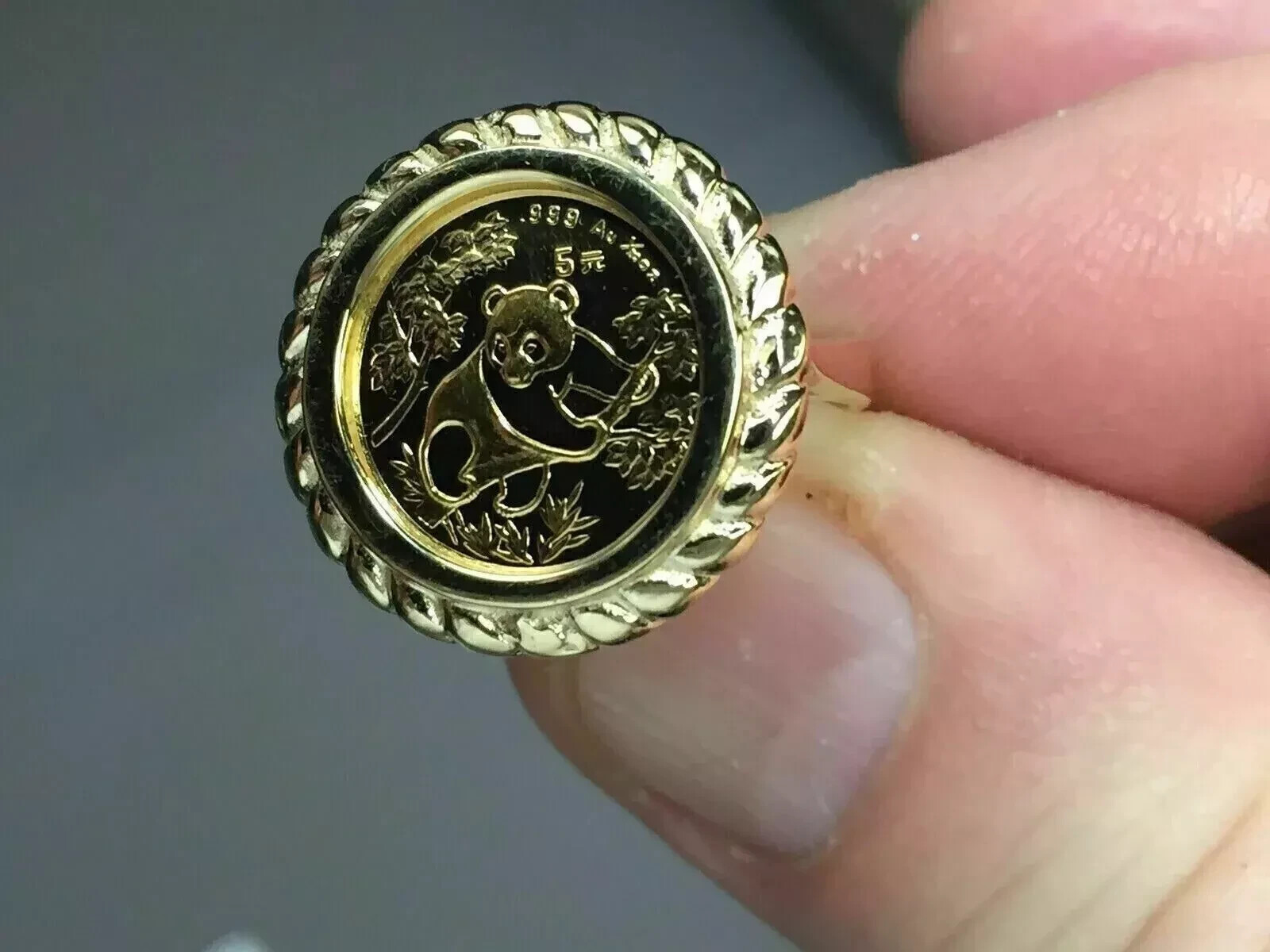 14K Yellow Gold Plated CHINESE PANDA BEAR Beauty Vintage Wedding Silver Ring