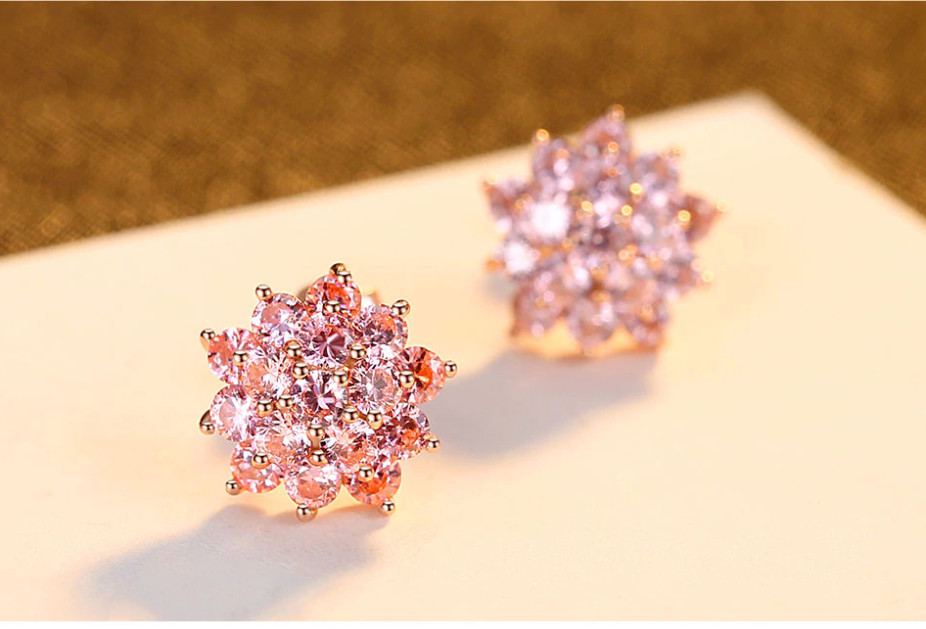 2Ct Lab Created Sapphire Push Back Flower Stud Earrings 14K Rose Gold Finish