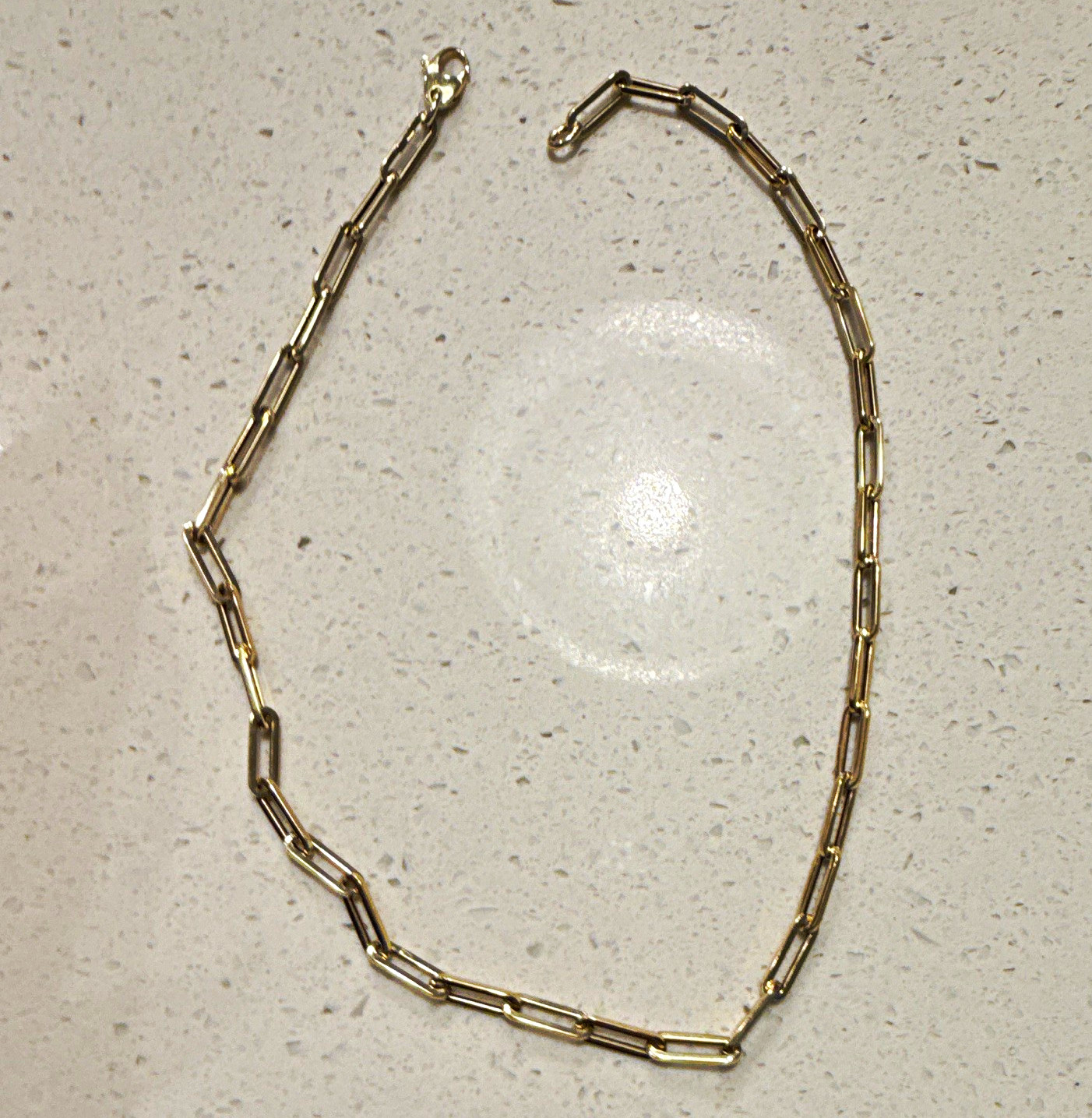 14k Gold paper clip chain necklace 16”