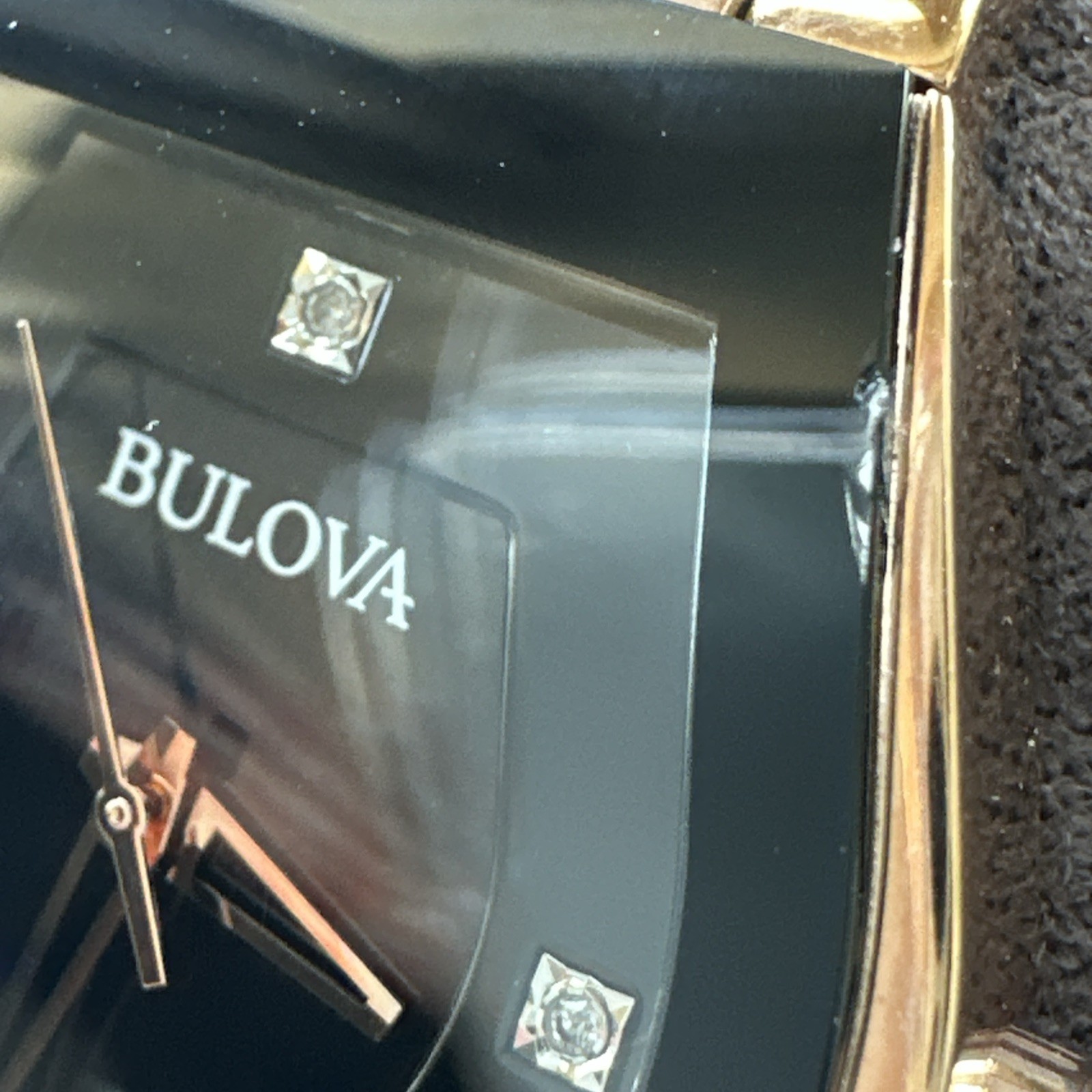 Bulova Gemini Quartz Diamond Black Dial Ladies Watch 97P158 *Chipped Crystal*