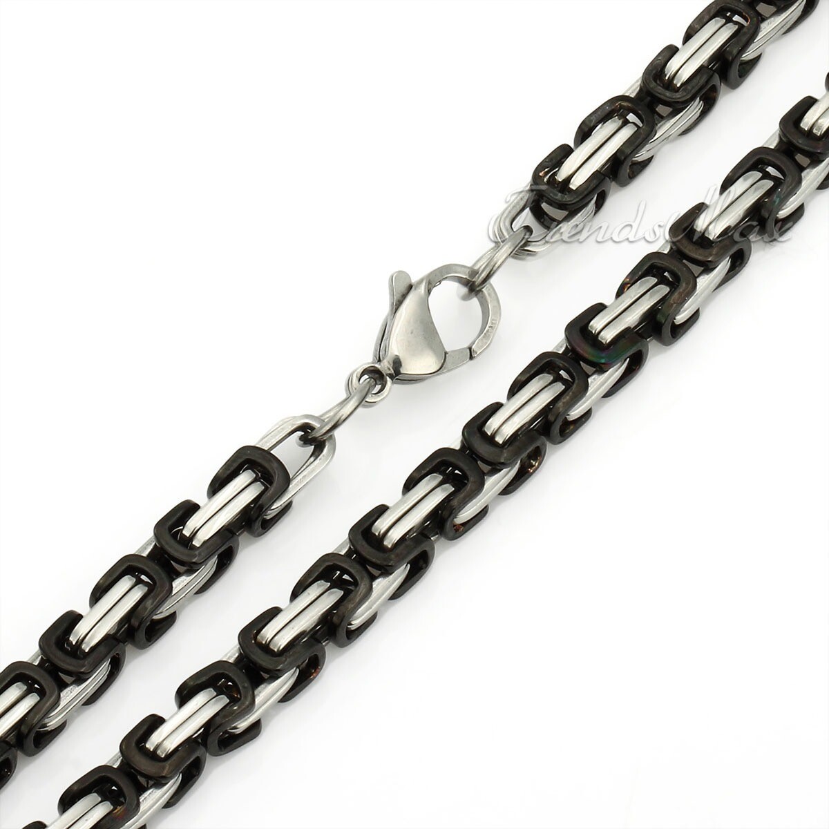 20-30″ Black&Silver Mixed Byzantine Box Link Necklace Stainless Steel Mens Chain