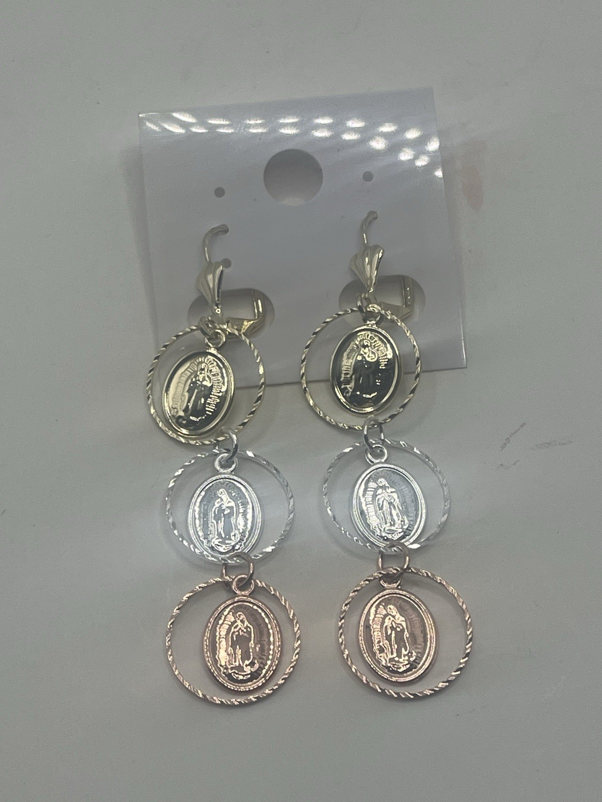 Gold filled 3 tones Virgin Mary earrings for women