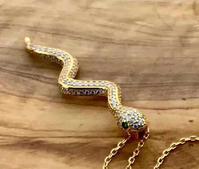 1.20 Ct Simulated Round Cut Diamond Women’s Snake Pendant 14K Yellow Gold Plated