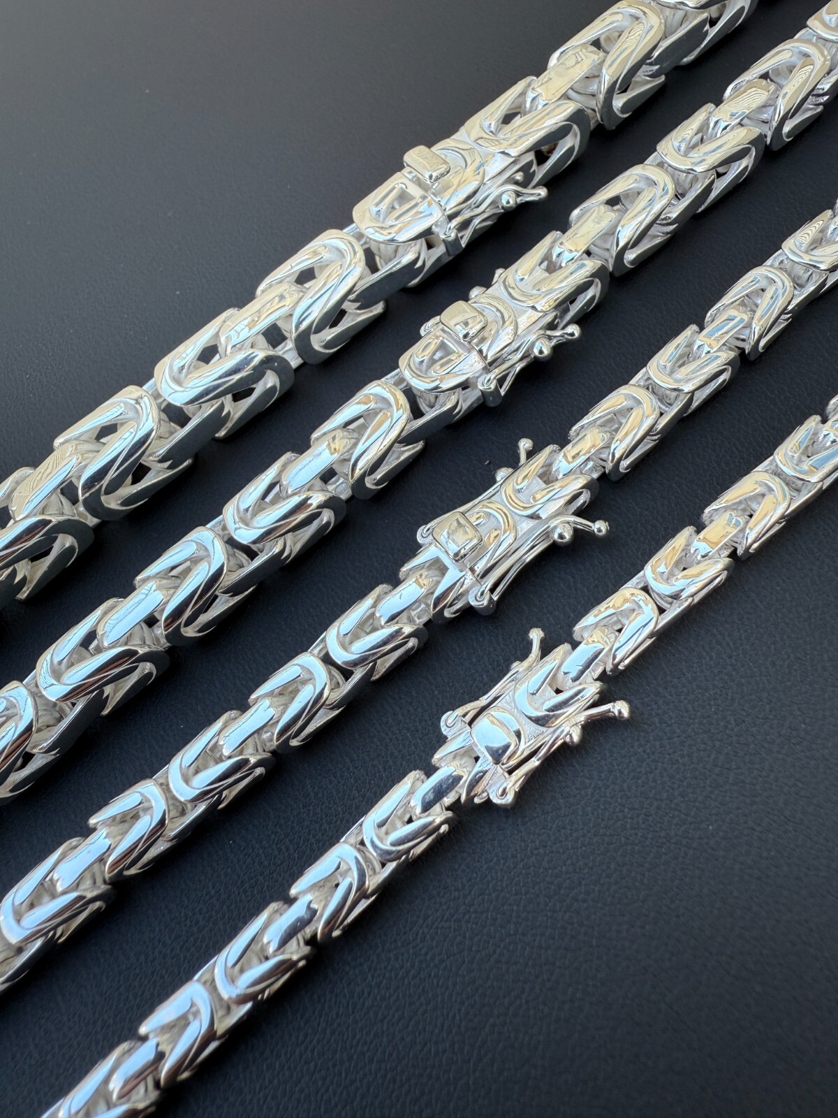 Real Solid 925 Silver Handmade Byzantine Chain Mens Necklace 5mm-10mm Box Clasp
