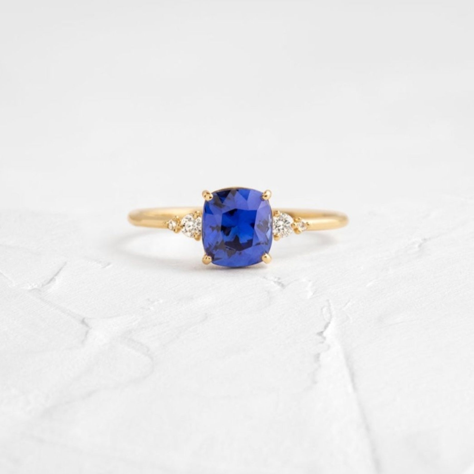 Blue sapphire ring yellow gold cushion cut blue sapphire ring blue ring