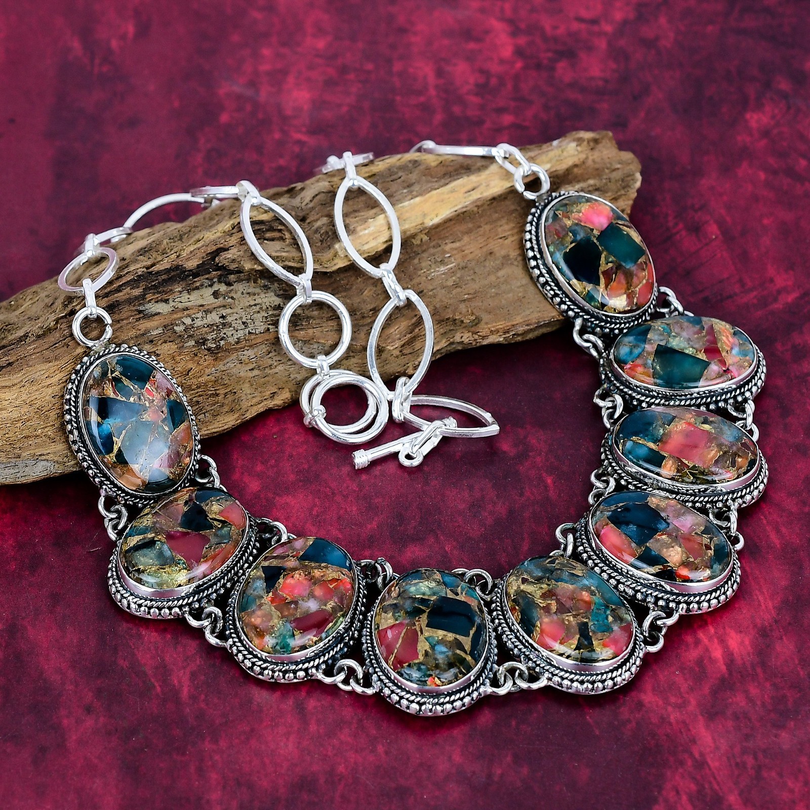 Copper Multi Tourmaline Gemstone Handmade 925 Sterling Silver Necklace Jewelry