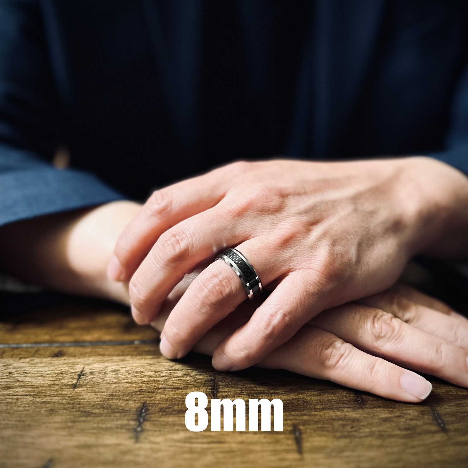 Tungsten Carbide Men’s Ring Silver with Black Carbon Fiber Stripe Wedding Band