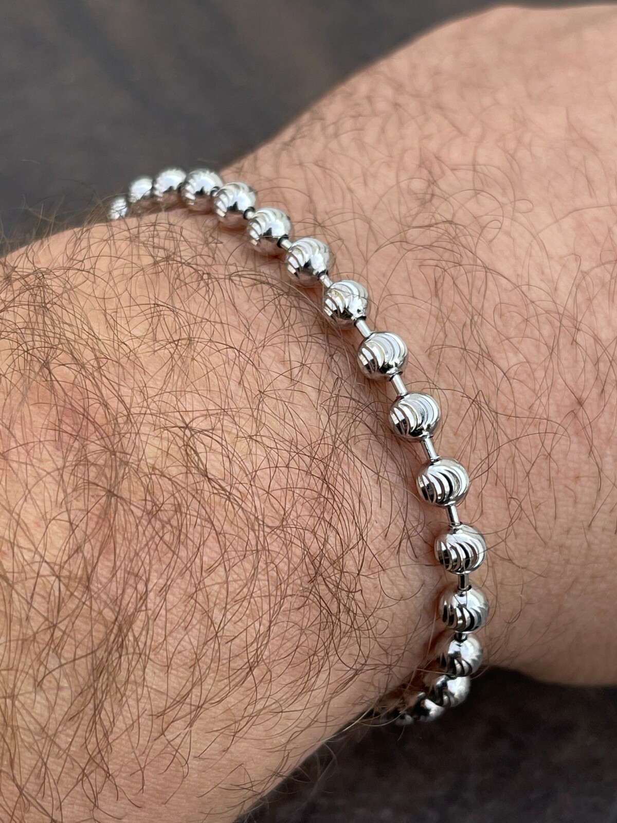 Men’s Solid 925 Sterling Silver Ball Moon Diamond Cut Bracelet 5mm Thick Beads