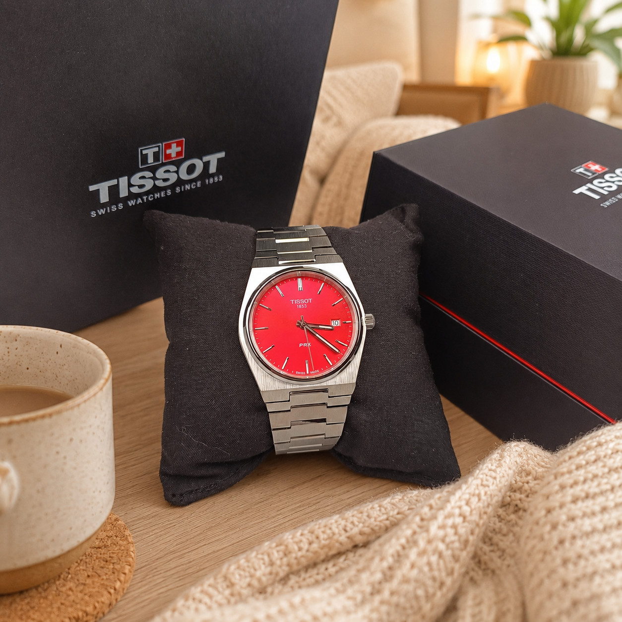 Tissot PRX 40mm Red Dial Swiss Quartz Stainless Steel Men’s Watch T1374101142100