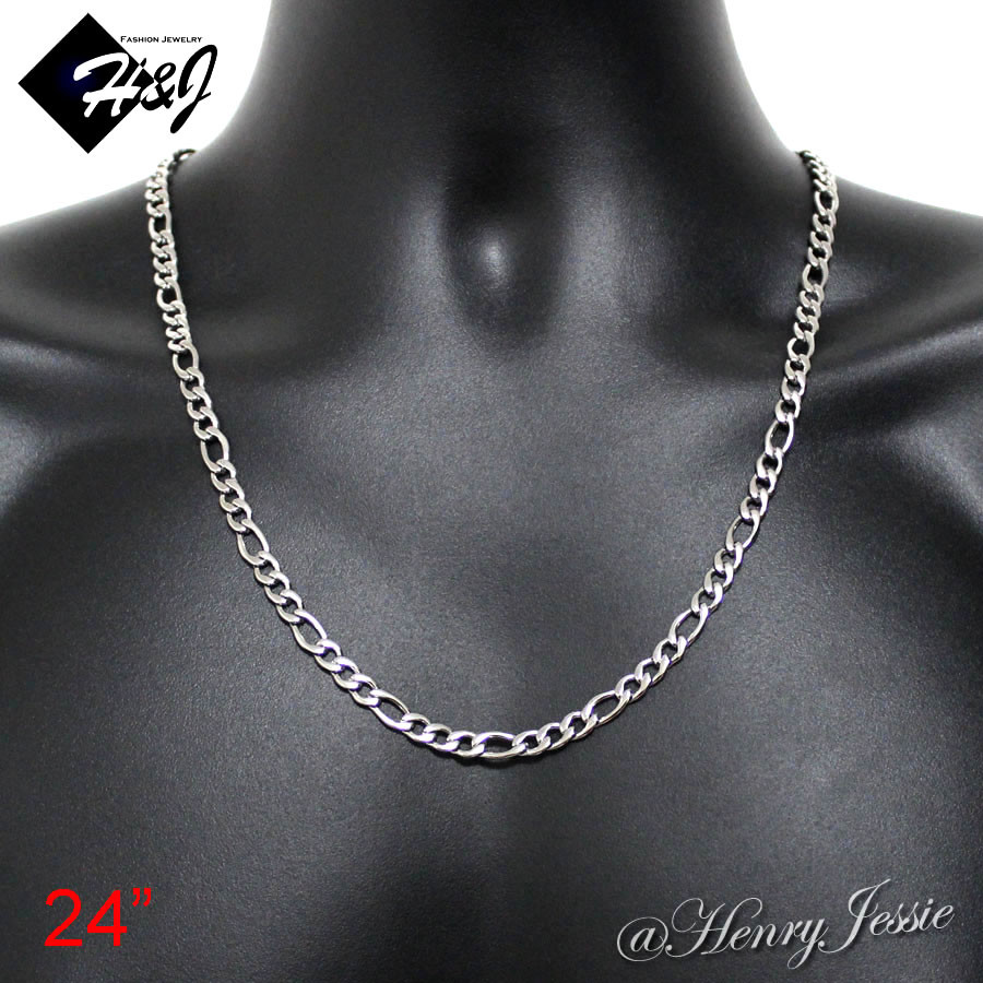 18-40″MEN Stainless Steel 2/3/4/5/6/7/8mm Silver Figaro Link Chain Necklace*N114