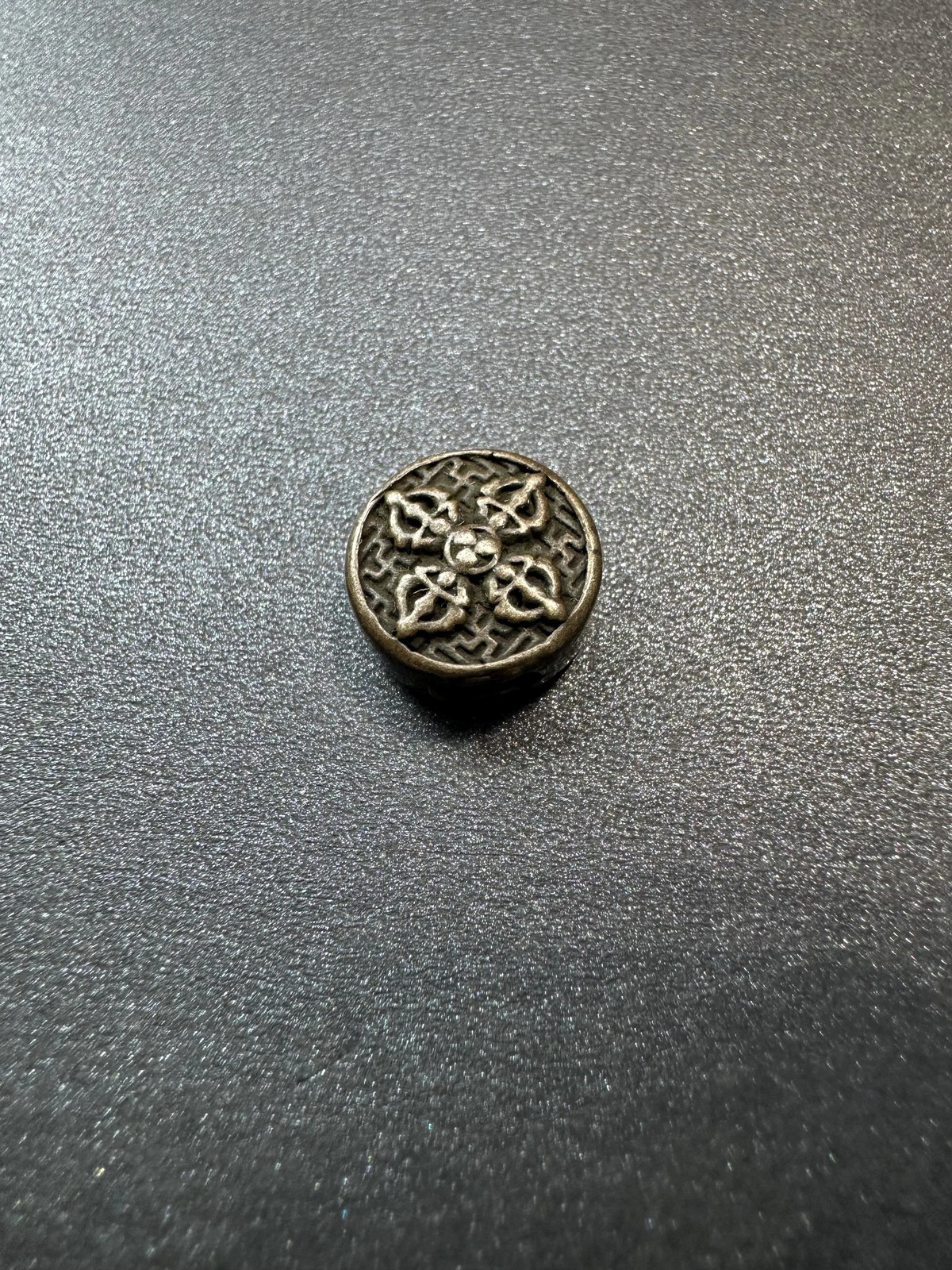 Tibetan Brass Spacer Bead – Double Sided Vajra Pattern, Antique Style Nepal Mal