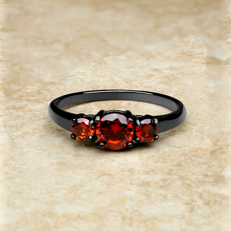 1.5CT Round Cut Lab-Created & Red Garnet Women 14k Black Gold Finish Gift Ring
